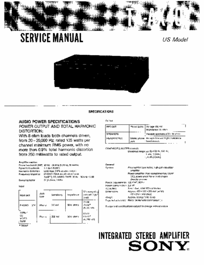 SONY TA-AX401 SONY TA-AX401
INTEGRATED STEREO AMPLIFIER.
SERVICE MANUAL
PART# (9-955-787-11)